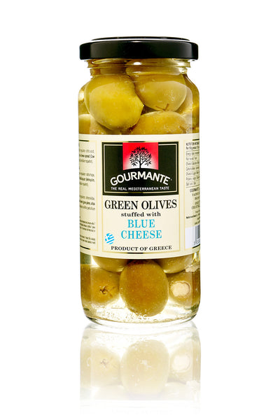 Gourmante Green Olives stuffed with Blue Cheese in Sunflower Oil 227gr