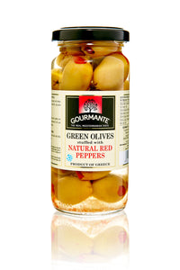 Gourmante Green Olives Stuffed with Natural Red Peppers in Brine 227gr